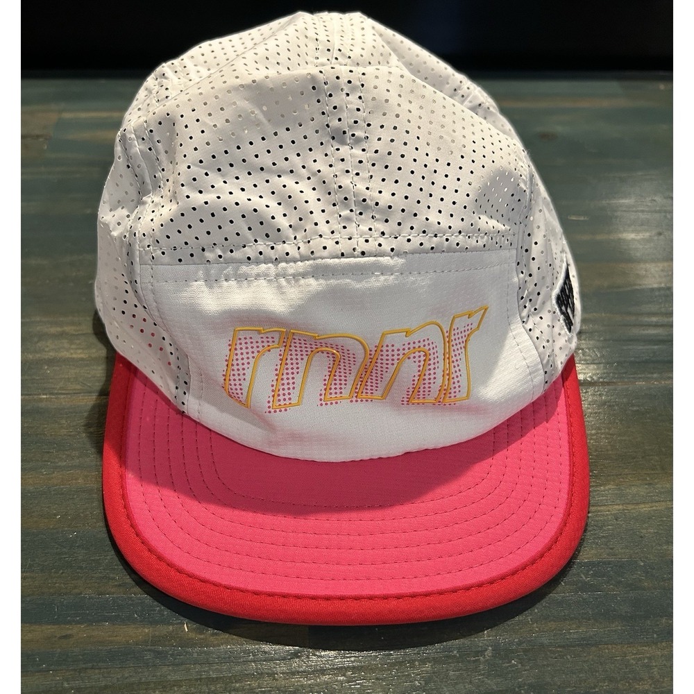 RNNR Unisex Adjustable Strapback Running Hat Pink/white/yellow, Size SM 5 Panel
